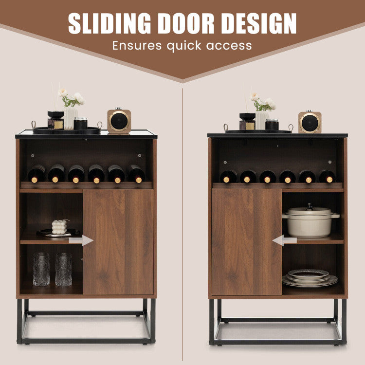 Wine Storage Cabinet Buffet Sideboard with Adjustable Shelf and Sliding Door
