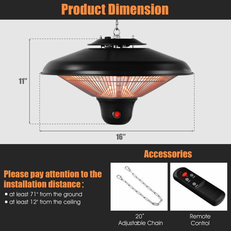 1500W Electric Hanging Ceiling Mounted Infrared Heater with Remote Control