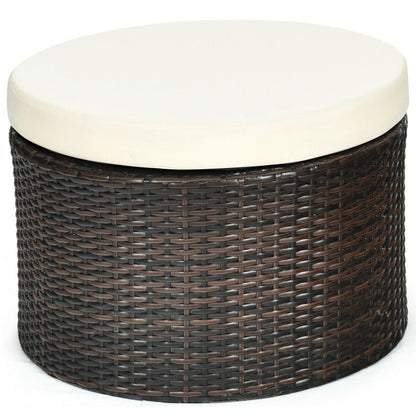 Patio Round Rattan Daybed with Retractable Canopy and Height-Adjustable Coffee Table