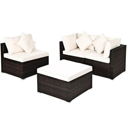 4 Piece Patio Rattan Furniture Set with Removable Cushions and Pillows