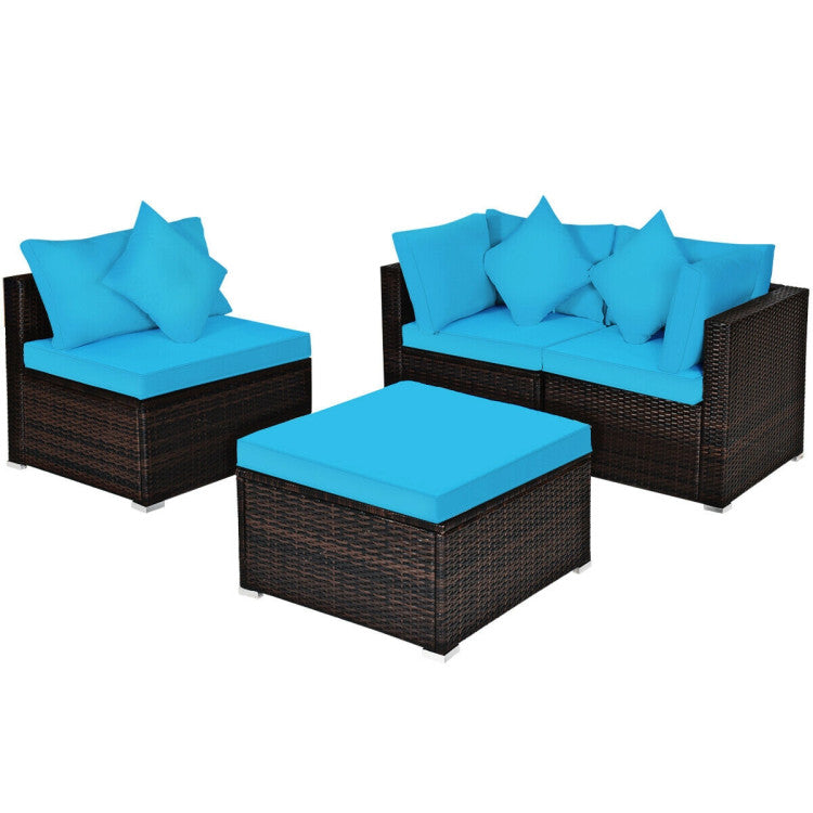 4 Piece Patio Rattan Furniture Set with Removable Cushions and Pillows
