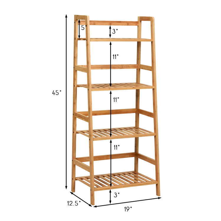 Stable and Space-Saving 4-Tier Bamboo Plant Rack with Guardrails: