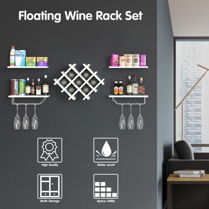Set of 5 Wall Mount Wine Rack Set with Storage Shelves