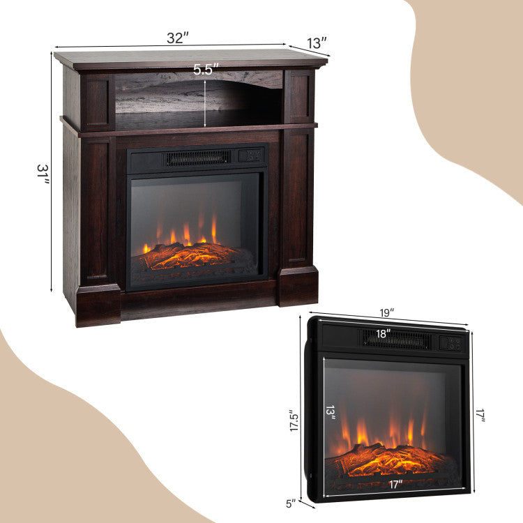 18-Inch 1400W Electric TV Stand Fireplace with Shelf