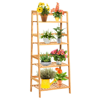 Stable and Space-Saving 4-Tier Bamboo Plant Rack with Guardrails:
