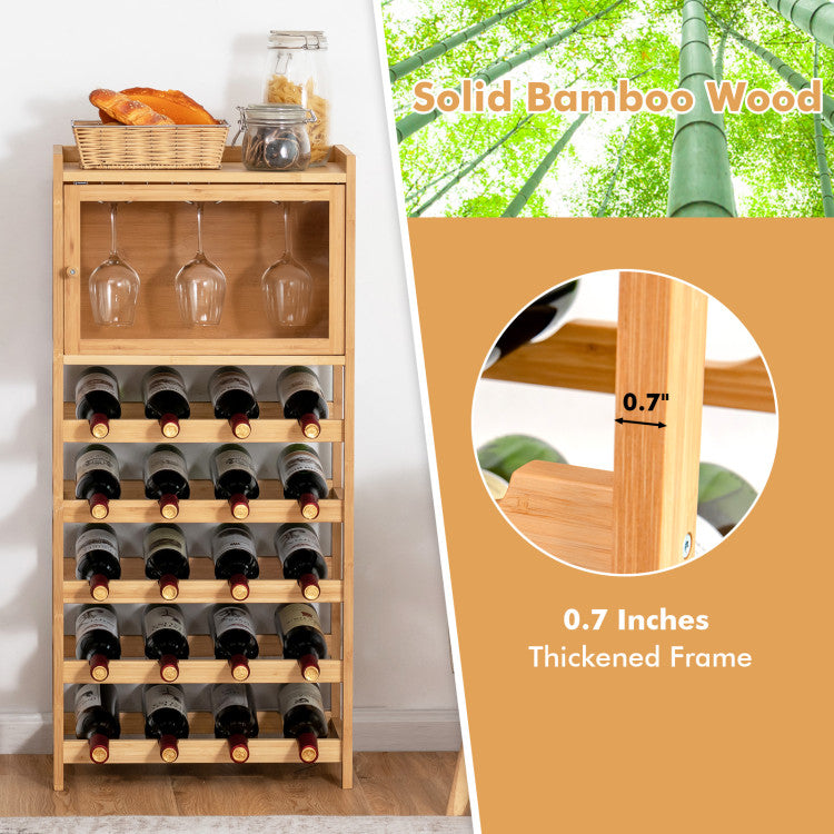 20-Bottle Freestanding Bamboo Wine Rack with Glass Hanger
