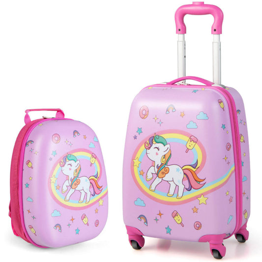 2 Piece Kids Carry-on Luggage Set with 12 Inch Backpack