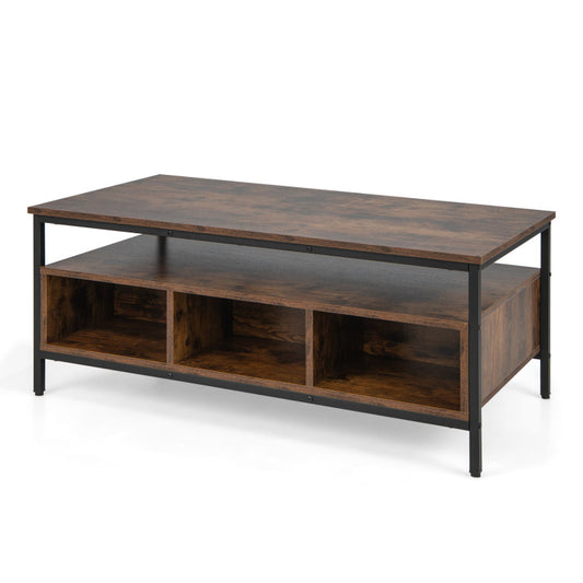 3-Tier Industrial Style Coffee Table with Storage and Heavy-duty Metal Frame
