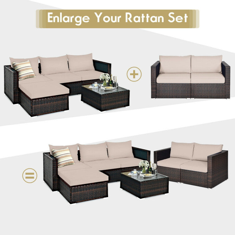2 Piece Patio Rattan Sectional Conversation Sofa Set