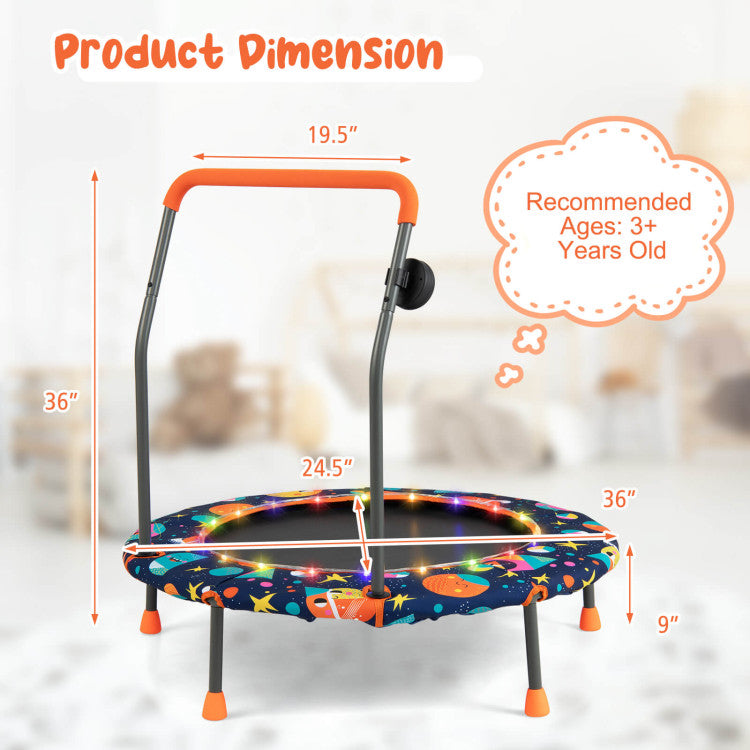 36-Inch Mini Trampoline with Colorful LED Lights and Bluetooth Speaker
