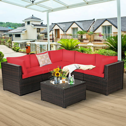 6 Piece Rattan Patio Sectional Sofa Set with Cushions for 4-5 Persons