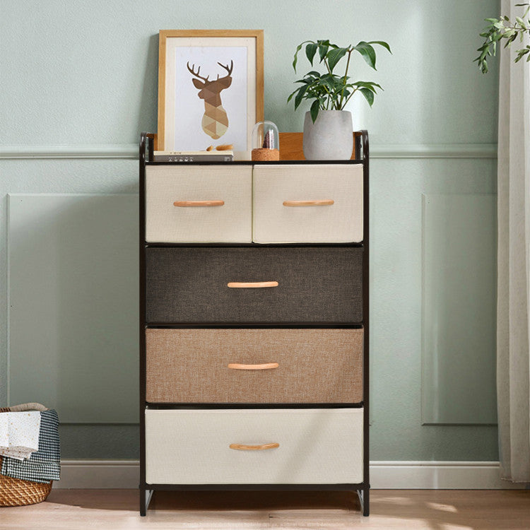 4-Tier 5-Drawer Dresser with Steel Frame and Wooden Top Storage