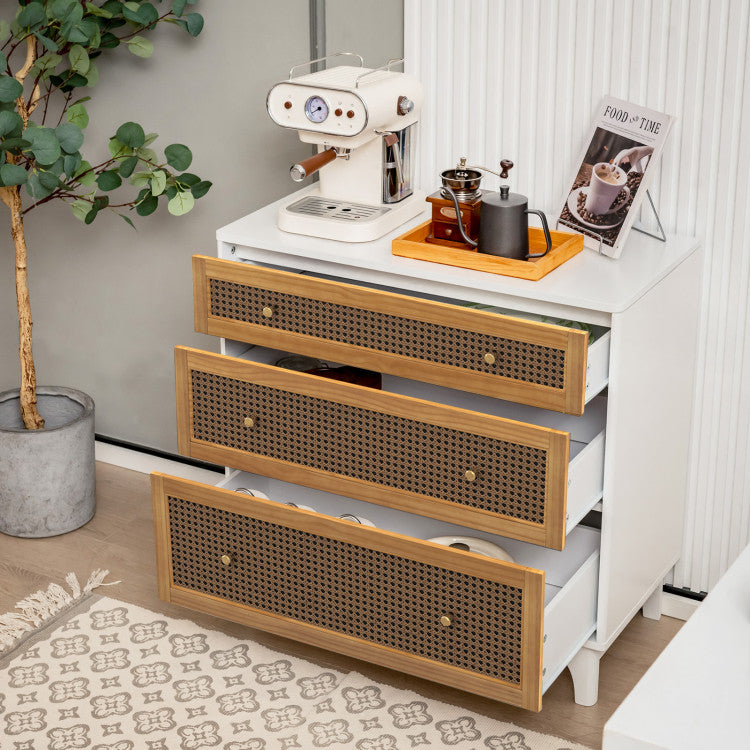 3-Drawer Rattan Dresser Chest with Anti-Toppling Device