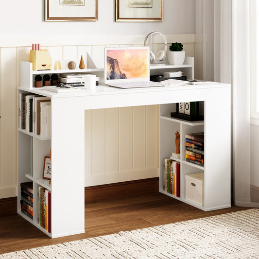Office Computer Desk with Dual 3-Tier Bookshelves and Monitor Shelf