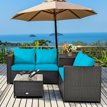 4 Piece Outdoor Patio Rattan Furniture Set with Loveseat and Storage Box