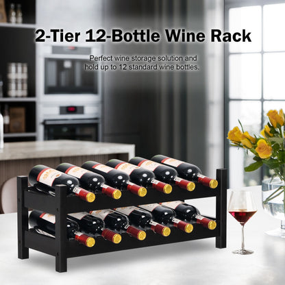 2-Tier 12 Bottle Bamboo Storage Shelf Wine Rack