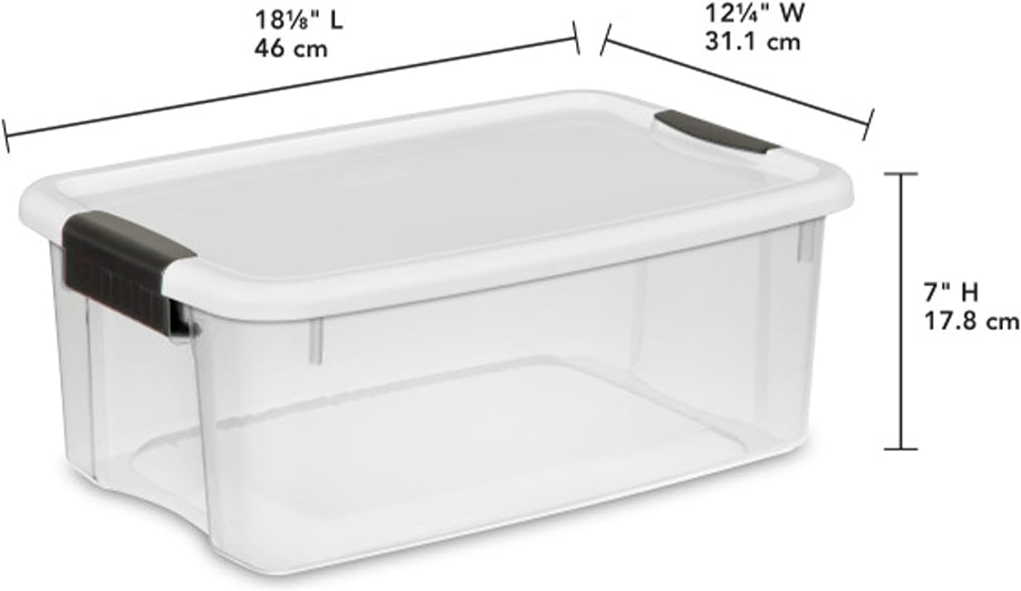 Sterilite Storage Tote - Polypropylene, 4.5 gal Volume Capacity, Ultra Storage Box, Clear Body & White Lid, 6 packs, 18 1/8in L, 12 1/4in W, 7in H