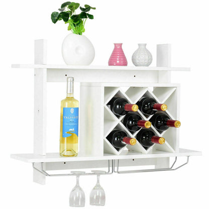 31.5-inch Wall Mount Wine Rack Organizer with Glass Holder Storage Shelf