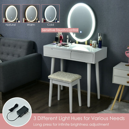 Touch Screen Vanity Makeup Table Stool Set with Lighted Mirror