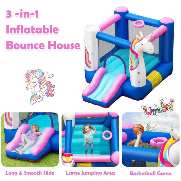 Kids Unicorn Theme Inflatable Bounce House with 480W Blower
