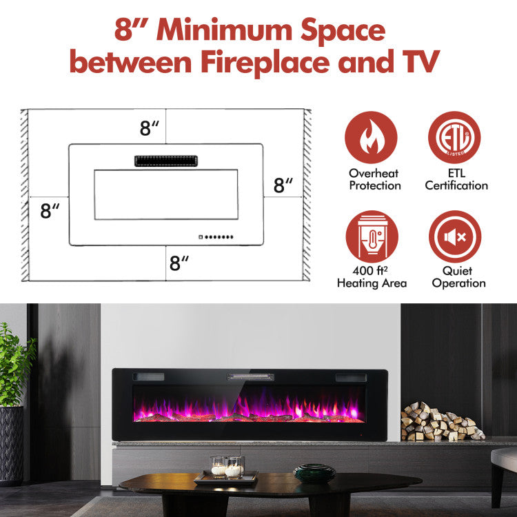 60-Inch Ultra-Thin Electric Fireplace with Remote Control and Timer Function