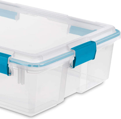 STERILITE Storage Tote, Clear, Polypropylene - Rectangular, Stackable, Plastic Material, Blue Lid, 9.2 gal Volume Capacity, 24 in L, 18 in W, 7 in H,