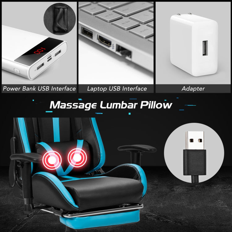 Massage Gaming Chair with Footrest and Headrest