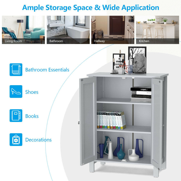 2-Door Bathroom Floor Storage Cabinet Space Saver Organizer