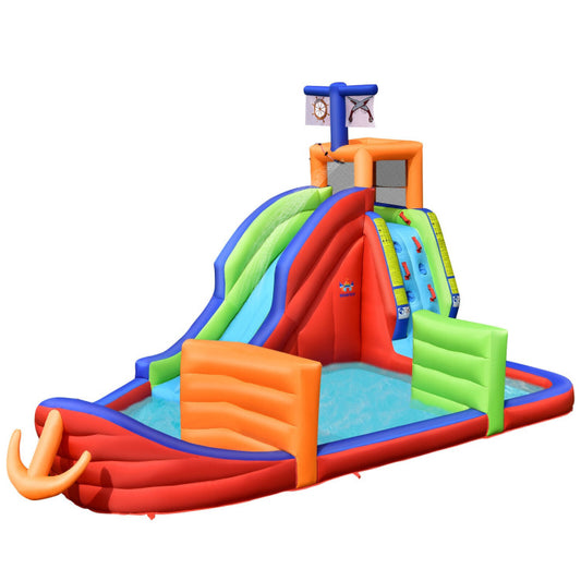 6-in-1 Inflatable Pirate Ship Waterslide with Water Guns and 735W Blower