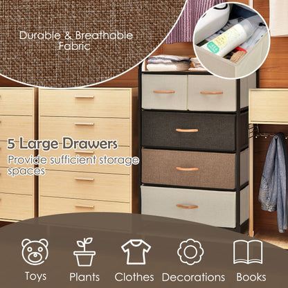 4-Tier 5-Drawer Dresser with Steel Frame and Wooden Top Storage