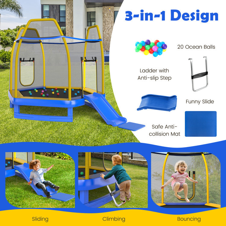 7-Feet Trampoline with Ladder and Slide for Indoor and Outdoor