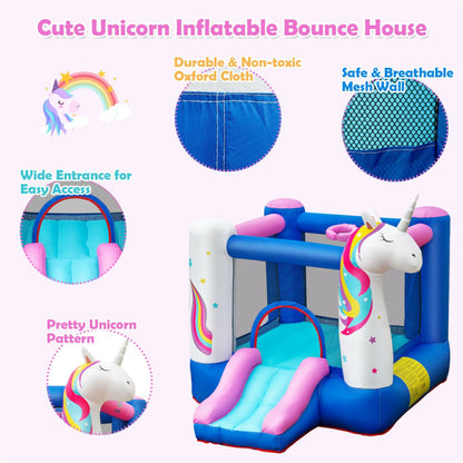 Kids Unicorn Theme Inflatable Bounce House with 480W Blower