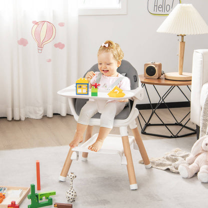 6-in-1 Convertible Highchair with Safety Harness and Removable Tray