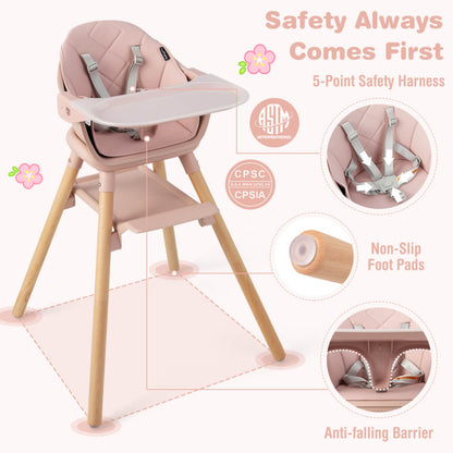 6-in-1 Convertible Highchair with Safety Harness and Removable Tray