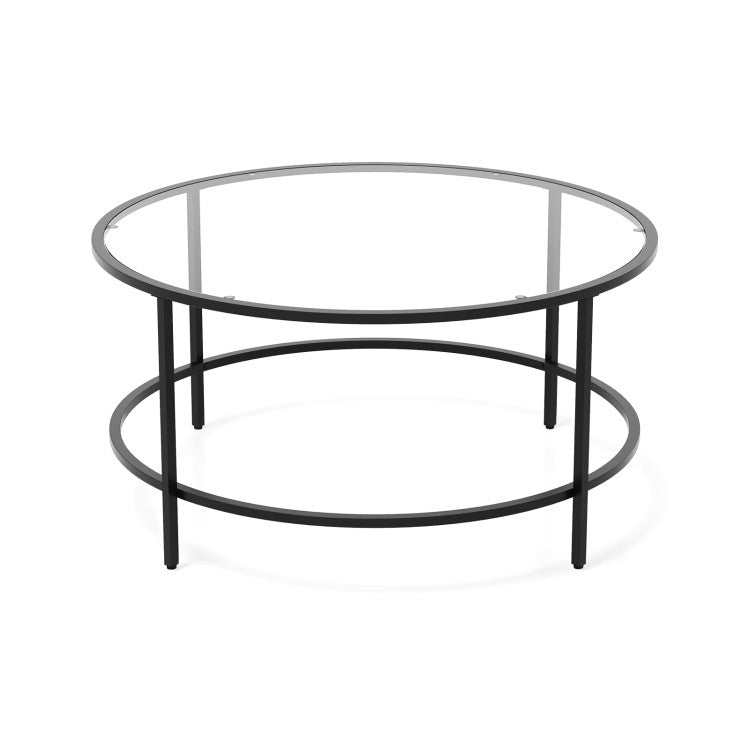35.5-Inch Round Coffee Table with Tempered Glass Tabletop