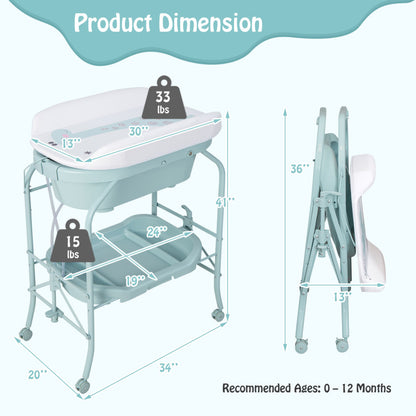 Folding Baby Changing Table with Bathtub and 4 Universal Wheels