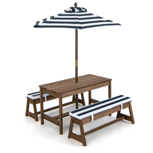 Kids Picnic Table and Chairs with Cushions and a Height-Adjustable Umbrella