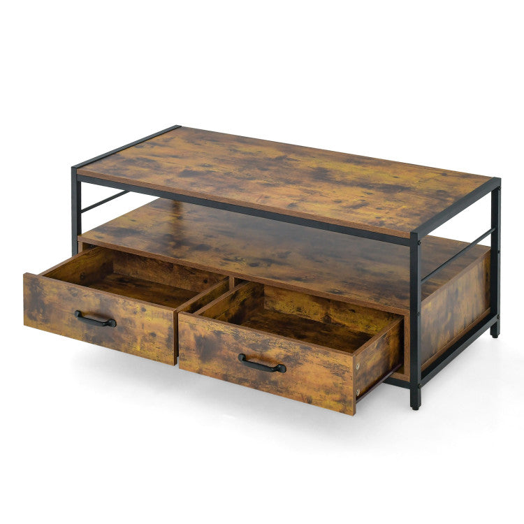 Coffee Table with 2 Drawers and an Open Shelf for the Living Room