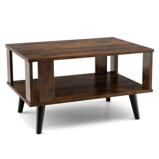 Compact Retro Mid-Century Coffee Table with Storage and Open Shelf