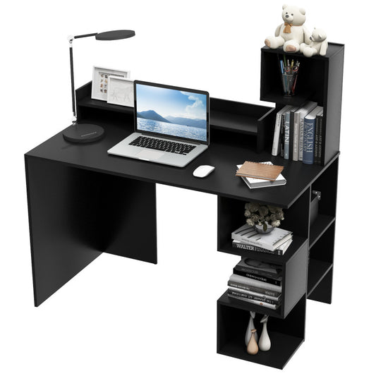 Modern Computer Desk with Bookshelf and Hutch