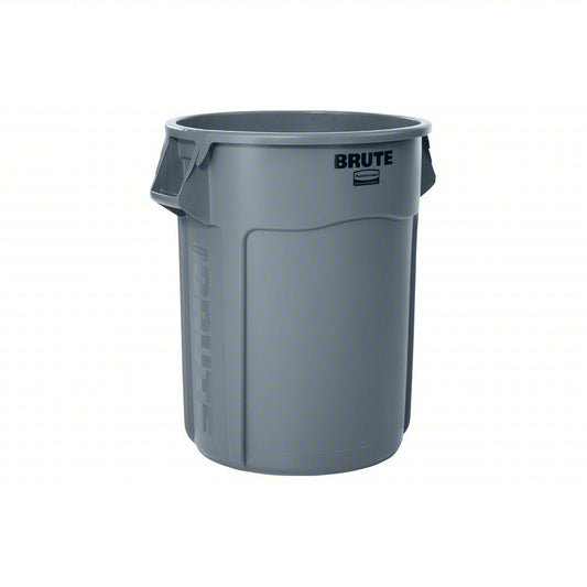 BRUTE Trash Can, Round, 55 gal Capacity, 26 1/2 in Dia, 33 in H, Gray