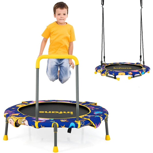 36-Inch Foldable Mini Trampoline for Kids with Adjustable Straps