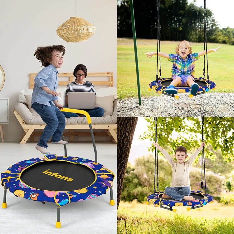 36-Inch Foldable Mini Trampoline for Kids with Adjustable Straps
