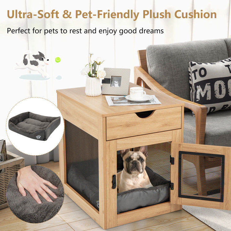 Furniture Style Dog Kennel with Drawer and Removable Dog Bed