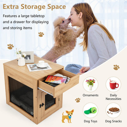 Furniture Style Dog Kennel with Drawer and Removable Dog Bed