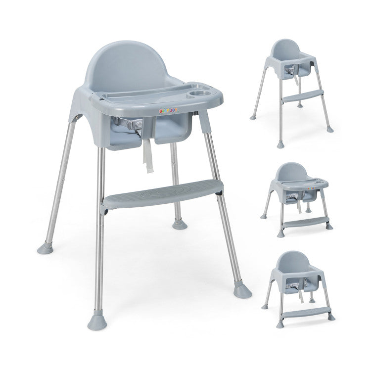 4-in-1 Convertible Baby High Chair with Removable Double Tray