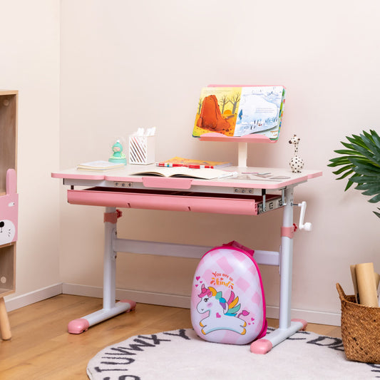 Height-Adjustable Kids Desk with Tilt Desktop and Book Stand