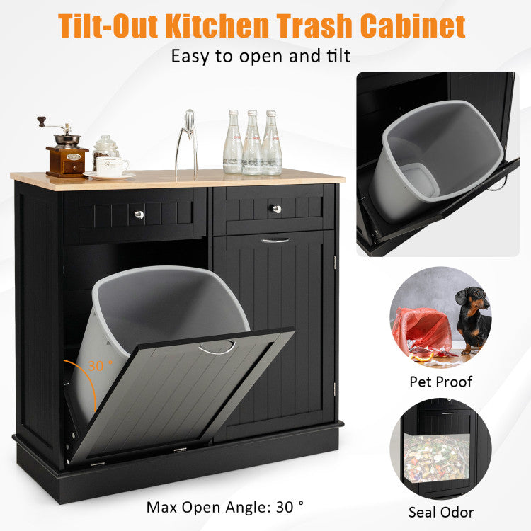 Rubber Wood Kitchen Trash Cabinet with Single Trash Can Holder and Adjustable Shelf