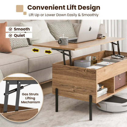 Living Room Central Table with Lifting Tabletop and Metal Legs