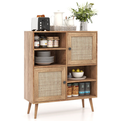 Rattan Buffet Cabinet with 2 Doors and 2 Cubbies
